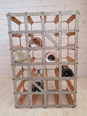 Vintage Wooden Wine Rack Mid Century Style Wood & Metal Frame 24 Bottle Holder 1970's