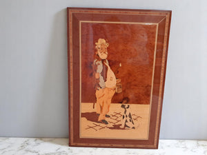 Vintage Italian Inlaid Wood Art Work Picture Hand Made Marquetry Wall Art 1960