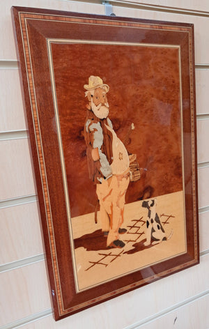 Vintage Italian Inlaid Wood Art Work Picture Hand Made Marquetry Wall Art 1960