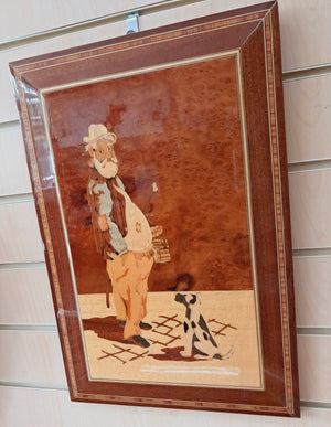 Vintage Italian Inlaid Wood Art Work Picture Hand Made Marquetry Wall Art 1960