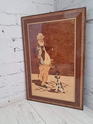 Vintage Italian Inlaid Wood Art Work Picture Hand Made Marquetry Wall Art 1960