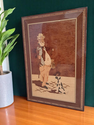 Vintage Italian Inlaid Wood Art Work Picture Hand Made Marquetry Wall Art 1960