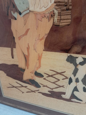 Vintage Italian Inlaid Wood Art Work Picture Hand Made Marquetry Wall Art 1960