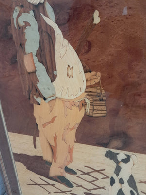 Vintage Italian Inlaid Wood Art Work Picture Hand Made Marquetry Wall Art 1960