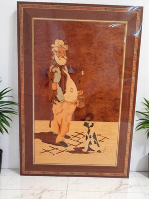 Vintage Italian Inlaid Wood Art Work Picture Hand Made Marquetry Wall Art 1960