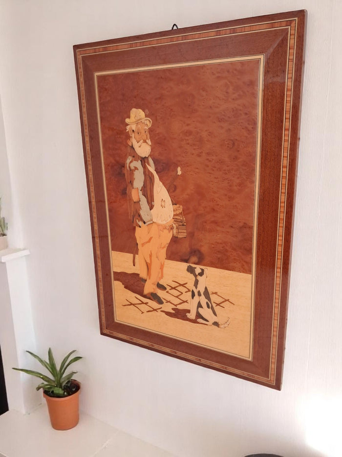Vintage Italian Inlaid Wood Art Work Picture Hand Made Marquetry Wall Art 1960