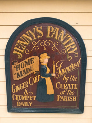 Large Vintage 3D Wooden Sign – Jenny’s Pantry 1950s Hand Painted Café Bakery Country Kitchen Wall Art Retro Pub Sign