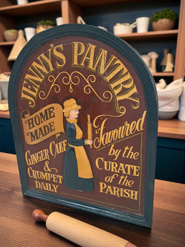 Large Vintage 3D Wooden Sign – Jenny’s Pantry 1950s Hand Painted Café Bakery Country Kitchen Wall Art Retro Pub Sign