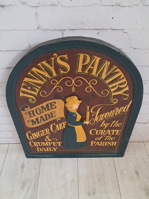 Large Vintage 3D Wooden Sign – Jenny’s Pantry 1950s Hand Painted Café Bakery Country Kitchen Wall Art Retro Pub Sign