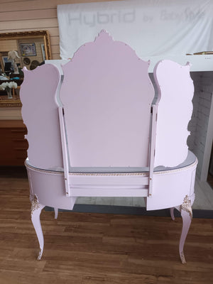 Vintage Queen Anne LARGE Dressing Table French Louis XV Style Candyfloss Pink + Mirror Refurbished