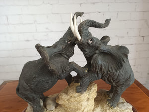 Vintage Pair LARGE African Elephants Statue Sculpture Figurine Elephant Wildlife