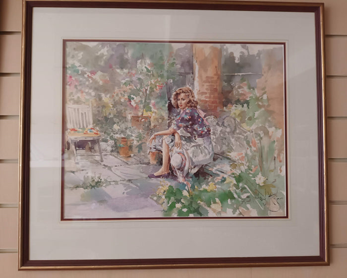 Vintage Print After Gordon King Framed Picture English Country Garden Painting