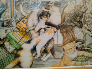 Vintage Zoe Stokes London Underground Cat Print Louis Wain Style Limited Edition Framed 1980 RARE