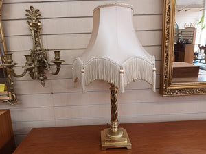 Vintage Solid Brass Table Lamp Art Deco Tassel Fringe Lampshade Antique Lamp