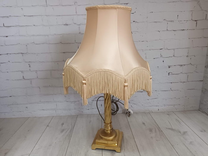 Vintage Solid Brass Table Lamp Art Deco Tassel Fringe Lampshade Antique Lamp