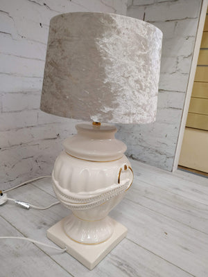 Vintage Table Lamp Light Cream Diamante Gold Art Deco Ceramic Base + Shade Bling
