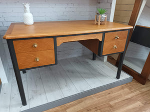 Teachers Vintage Desk Headmasters Oak and Grey Wooden Upcycled Home Office 1950's Refurbished