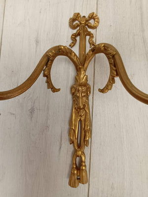 Antique French Brass Wall 3 x Sconces Lights Gilt Rococo Candle Holders Rams Head  Louis XV Style