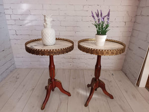 Pair French Antique Hall Table Wine Table Plant Stand Rococo Louis XV Style Marble Top